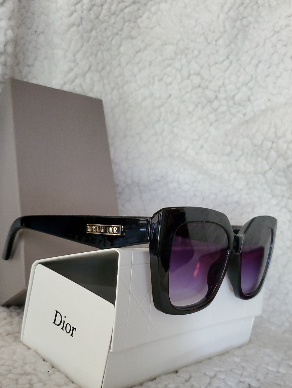 Dior Black Frame Sunglasses with Purple Gradient Lenses